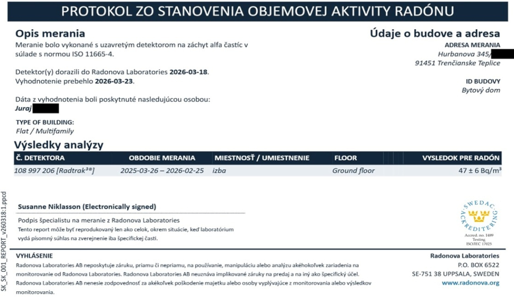 Prvé výsledky meraní radónu v bytových priestoroch